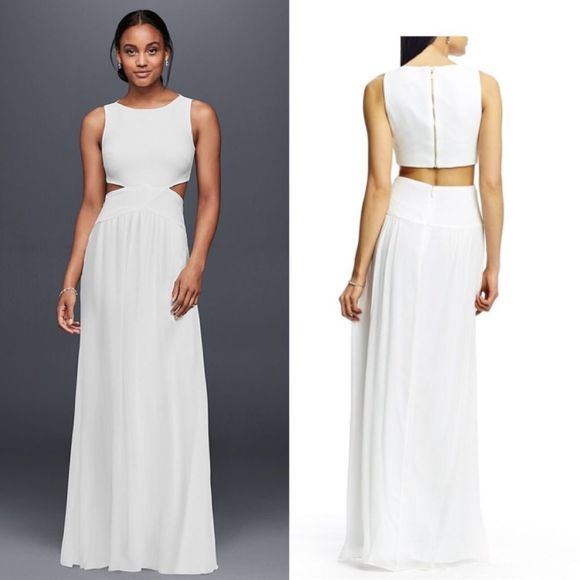 Long Crepe Column Dress with Side Cutouts - Picture 1 of 8